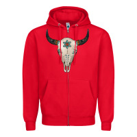 Red Turquoise Bull Skull Zipper Hoodie - Jasminsmagicworld