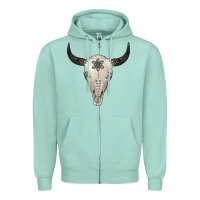 Seafoam Turquoise Bull Skull Zipper Hoodie - Jasminsmagicworld