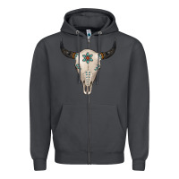 Smoke Turquoise Bull Skull Zipper Hoodie - Jasminsmagicworld
