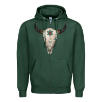Sports Green Turquoise Bull Skull Zipper Hoodie - Jasminsmagicworld
