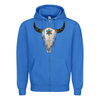 True Royal Turquoise Bull Skull Zipper Hoodie - Jasminsmagicworld