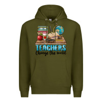 Army Green teachers change the world Premium Hoodie - BarkalooDesign