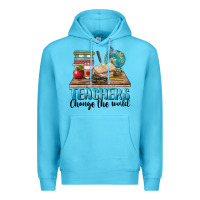 Ocean Blue teachers change the world Premium Hoodie - BarkalooDesign