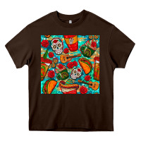 Chocolate Brown hispanic heritage month coffee cups and taco with glitter and leopard  Heavy Core Tee - BundleAndBundleShop