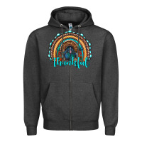 Charcoal Heather western thanksgiving rainbow with turkey Zipper Hoodie - RanaPortraitStore