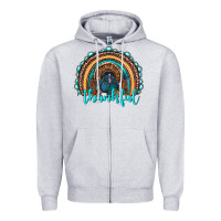 Heather Grey western thanksgiving rainbow with turkey Zipper Hoodie - RanaPortraitStore