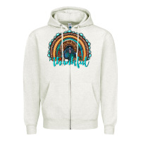 Oatmeal Heather western thanksgiving rainbow with turkey Zipper Hoodie - RanaPortraitStore