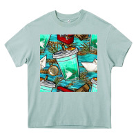 Arona fish coffee cups and reeds with paper boat and leopard lake seamless p Heavy Core Tee - BundleAndBundleShop