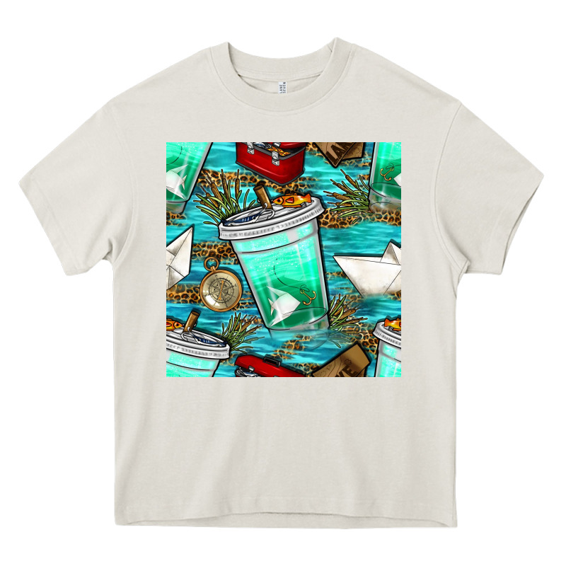 Fish Coffee Cups And Reeds With Paper Boat And Leopard Lake Seamless P Heavy Core Tee by BundleAndBundleShop | Teevron