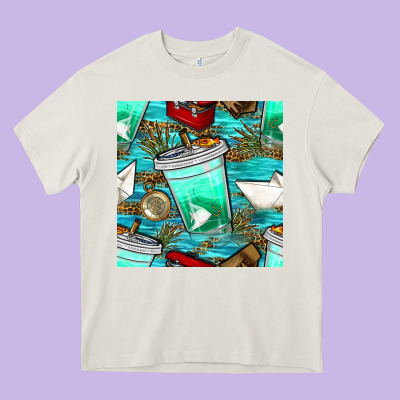 Fish Coffee Cups And Reeds With Paper Boat And Leopard Lake Seamless P Heavy Core Tee Designed By Bundleandbundleshop
