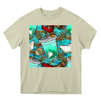 Mossy fish coffee cups and reeds with paper boat and leopard lake seamless p Heavy Core Tee - BundleAndBundleShop