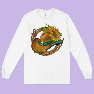 Western Hat With Sunflowers And Rope Long Sleeve Tee Designed By Artiststas