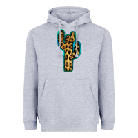 Heather Grey Turquoise Leopard Cactus Heavyweight Hoodie - RanaPortraitStore