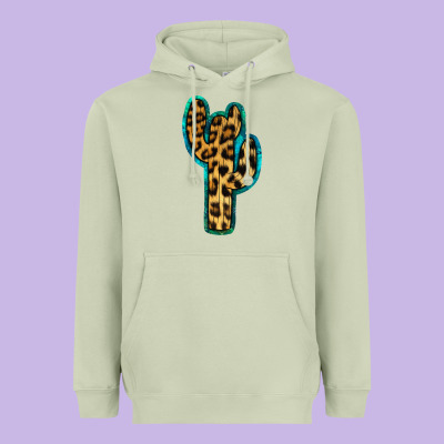 Turquoise Leopard Cactus Heavyweight Hoodie Designed By Ranaportraitstore
