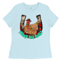 Baby Blue horseshoe chicken Ladies Tee - CowhideDigitalArt