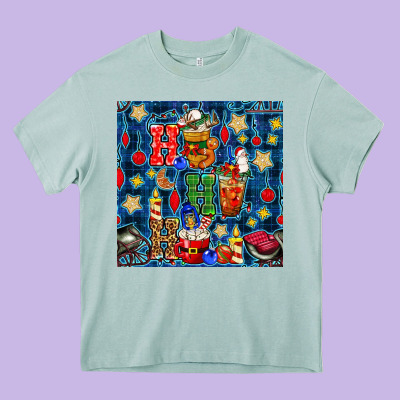 Christmas Ho Ho Ho With Coffee Cups And Ornaments With Plaid Seamless  Heavy Core Tee Designed By Bundleandbundleshop