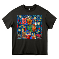 Asphalt christmas ho ho ho with coffee cups and ornaments with plaid seamless  Heavy Core Tee - BundleAndBundleShop