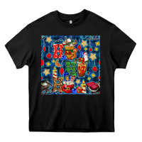 Black christmas ho ho ho with coffee cups and ornaments with plaid seamless  Heavy Core Tee - BundleAndBundleShop