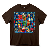 Chocolate Brown christmas ho ho ho with coffee cups and ornaments with plaid seamless  Heavy Core Tee - BundleAndBundleShop