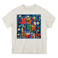 Cream christmas ho ho ho with coffee cups and ornaments with plaid seamless  Heavy Core Tee - BundleAndBundleShop