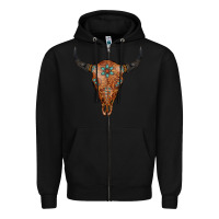 Black Western Tooled Leather Bull Skull Zipper Hoodie - Jasminsmagicworld
