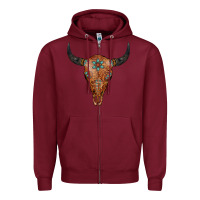 Burgundy Western Tooled Leather Bull Skull Zipper Hoodie - Jasminsmagicworld