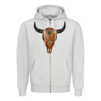 Dove Grey Western Tooled Leather Bull Skull Zipper Hoodie - Jasminsmagicworld