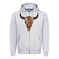Heather Grey Western Tooled Leather Bull Skull Zipper Hoodie - Jasminsmagicworld