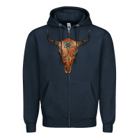 Navy Western Tooled Leather Bull Skull Zipper Hoodie - Jasminsmagicworld