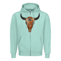 Seafoam Western Tooled Leather Bull Skull Zipper Hoodie - Jasminsmagicworld