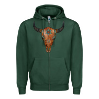 Sports Green Western Tooled Leather Bull Skull Zipper Hoodie - Jasminsmagicworld