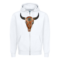 White Western Tooled Leather Bull Skull Zipper Hoodie - Jasminsmagicworld