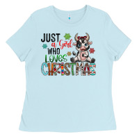 Baby Blue just a girl who loves christmas Ladies Tee - CowhideDigitalArt
