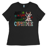 Black just a girl who loves christmas Ladies Tee - CowhideDigitalArt