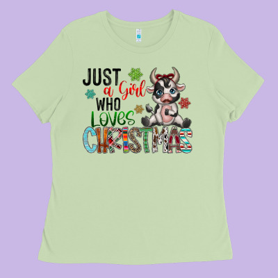 Just A Girl Who Loves Christmas Ladies Tee Designed By Cowhidedigitalart