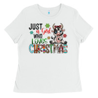 White just a girl who loves christmas Ladies Tee - CowhideDigitalArt