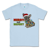 Dusty Blue merry and bright french bulldog Classic Tee - RanaPortraitStore
