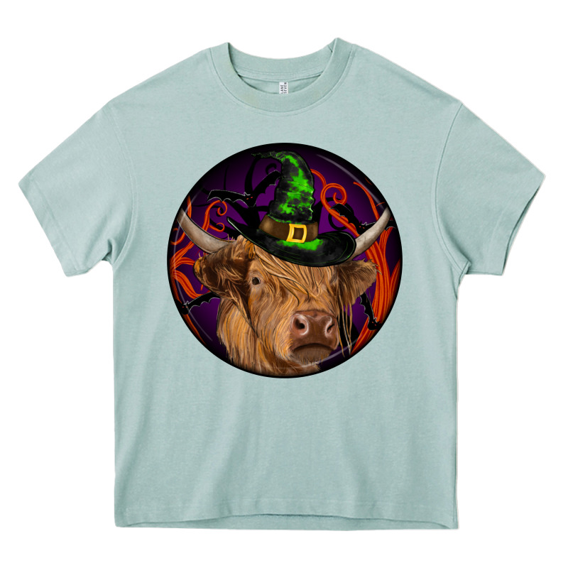 Halloween Highland Cow Round Heavy Core Tee by RanaPortraitStore | Teevron