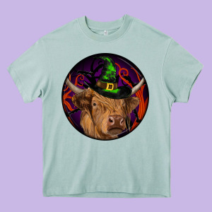 Halloween Highland Cow Round Heavy Core Tee Designed By Ranaportraitstore