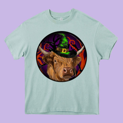Halloween Highland Cow Round Heavy Core Tee Designed By Ranaportraitstore