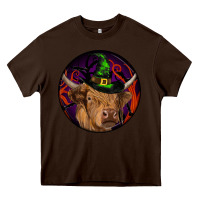 Chocolate Brown halloween highland cow round Heavy Core Tee - RanaPortraitStore