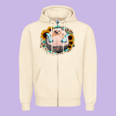 Sunflower Leopard Hedgehog Zipper Hoodie Designed By Jasminsmagicworld