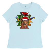 Baby Blue longhorn Aztec Christmas Ladies Tee - CowhideDigitalArt