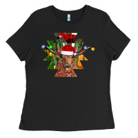 Black longhorn Aztec Christmas Ladies Tee - CowhideDigitalArt