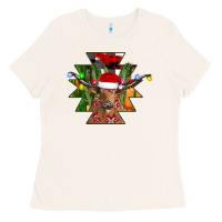 Bone longhorn Aztec Christmas Ladies Tee - CowhideDigitalArt