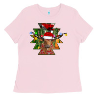 Bubblegum Pink longhorn Aztec Christmas Ladies Tee - CowhideDigitalArt