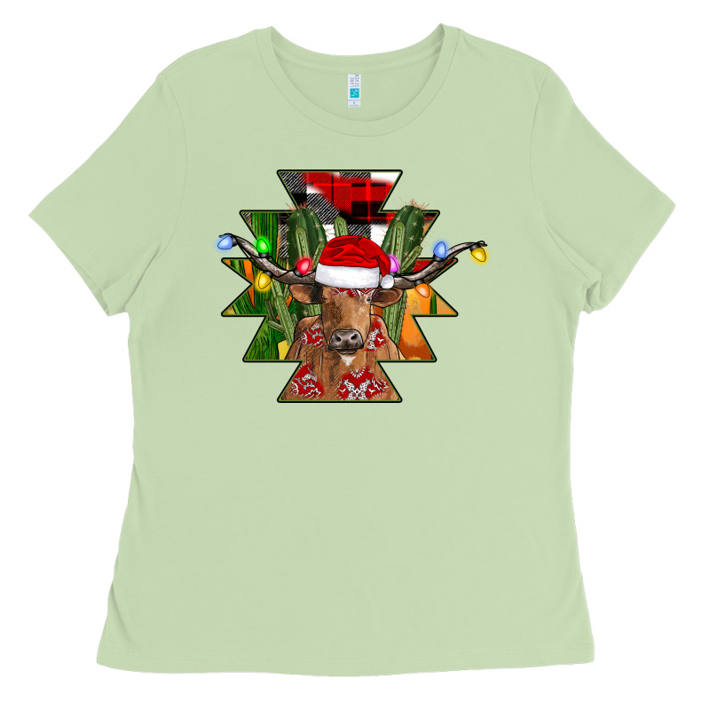 Longhorn Aztec Christmas Ladies Tee by CowhideDigitalArt | Teevron