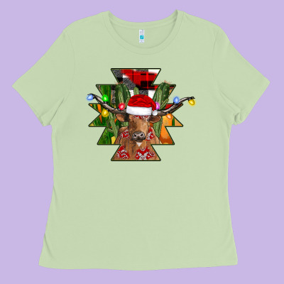 Longhorn Aztec Christmas Ladies Tee Designed By Cowhidedigitalart