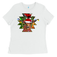 White longhorn Aztec Christmas Ladies Tee - CowhideDigitalArt
