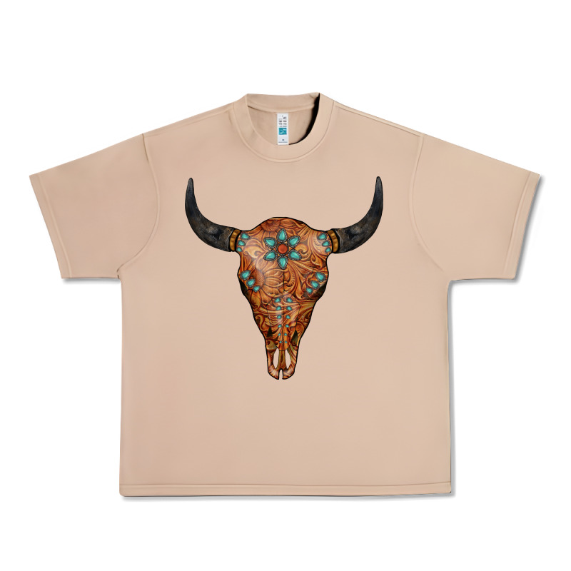 Western Tooled Leather Bull Skull Urban Heavy Tee by Jasminsmagicworld | Teevron